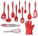 Utensils Set, 12-Piece Complete Silicone Baking & Cooking Kitchen Tools Set, Cookware Set, BBQ, Kitchen Gadgets - Red - Utensilios de Cocinas