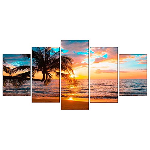 Abstract Poster Printed Abstract Landscape - Ephany Art - 5 Piece Canvas Wall Art Sunset On Ocean,ocean beach picture…
