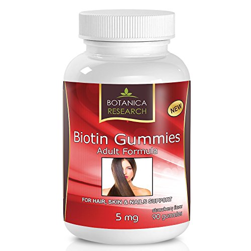 Biotin 5000 mcg (5 mg) Hair Vitamins for Growth For Women and Men. Supplement Supports Healthier Skin , Faster Hair Regrowth and Restoration, Thicker Nails - 90 Chewable Gummies by Botanica Research