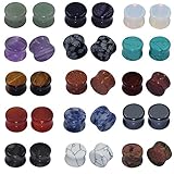 Longbeauty 15 Pair Natural Mix Stone Flared Fresh Tunnels Ear Plugs Expander Piercing Gauges kit