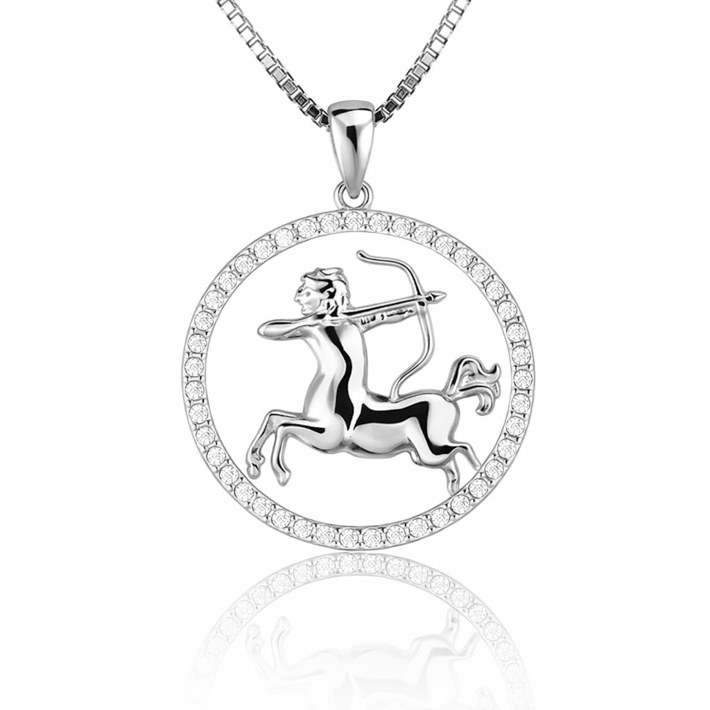 PAVEL´S Elegant women's necklace, chain, zodiac sign Sagittarius made of 925 silver, shiny crystals from the Shine collection, including an elegant Pavel's jewellery box.