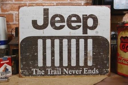 Amazon Jeepロゴとレトロなグリルのイラスト風ブリキ看板 ジープ Ju32 おもちゃ おもちゃ