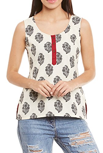 Womens cotton printed short top kurti sleeveless with c…