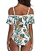 Tempt Me White Pineapple Off Shoulder One Piece Swimsuit for Women Ruffled Sleeves Retro Bathing Suits Flounce Printed Swimwear S