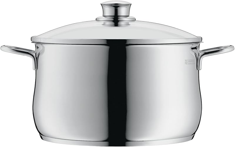 Diadem Plus - Batería de Cocina 7 Piezas, Acero Inoxidable Apto para Inducción, 1 Cacerola Baja de 20 cm, 2 Cacerolas Altas de 16 cm y 24 cm, 1 Cazo 16 cm con 3 Tapas de Cristal
