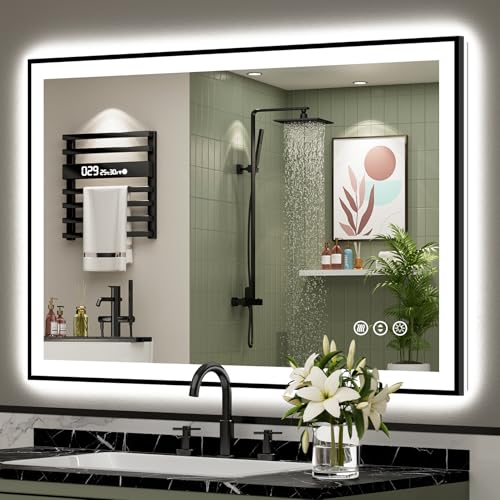 AWANDEE Black Framed LED Bathroom Mirror