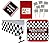 Racing Party Tableware Decorations Pack (144 Flag Food / Cupcake Picks, 8 Race Fan Car Checkered Flag Dinner Plates, 16 Luncheon Napkins, 1 Check Tablecover, Bonus Bag),