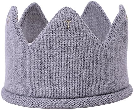 Baby Crown Headband Baby Boys Girls Crochet Hat Birthday Party Soft Crochet Beanie Warm Cap (Grey)