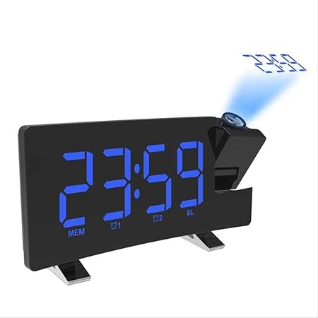 xzndv Reloj Despertador con proyector de Espejo LED, Radio Reloj ...