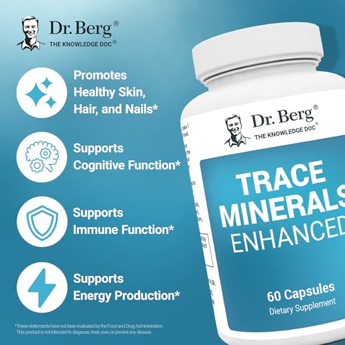 Dr. Berg's Trace Minerals Enhanced Complex - Complete with 70+ Nutrient-Dense Health Mineral - 100% Natural Ingredients - Dietary Supplements - 60 Capsules