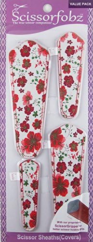 Scissors by SCISSORFOBZ with ScissorGripper -VALUE PACK-4 sizes- Designer Scissor Covers Holders for embroidery sewing quilting - Quilters sewers gift - Red Floral Print. #11