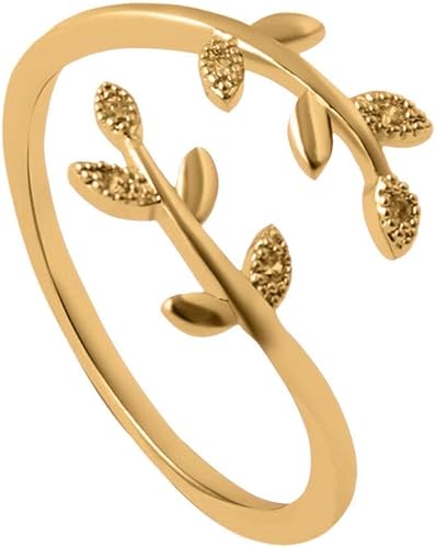 CAIfnv Anel de aço inoxidável Grow Through What You Go Through de prata banhado a ouro rosa folha louro ajustável folha anel aberto joia presente para meninas e mulheres