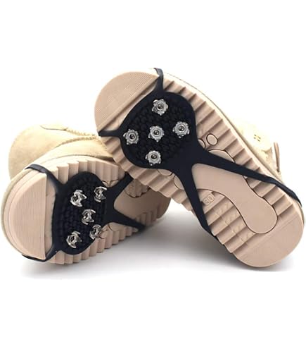 Crampons pour Chaussures avec Pointes en Acier Inoxydable pour la Marche, le Jogging, l'Escalade, la Randonnée sur la Neige et la Glace (Noir, XL