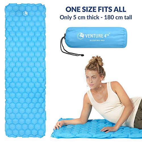 VENTURE 4TH Ultralight Air Sleeping Pad - Lightweight, Compact, Durable - Air Cell Technology for Added Stability and Comfort While Backpacking, Camping, and Traveling (Light Blue)