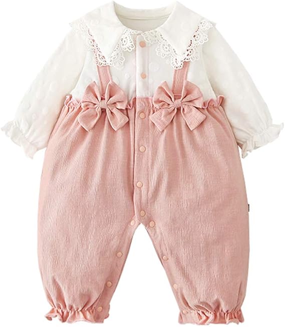 Amazon Co Jp ベビー服 長袖ロンパース春秋重ね着風新生児フェイクレイヤード カバーオール 赤ちゃん 女の子出産準備贈り物蝶結びピンク 服 ファッション小物