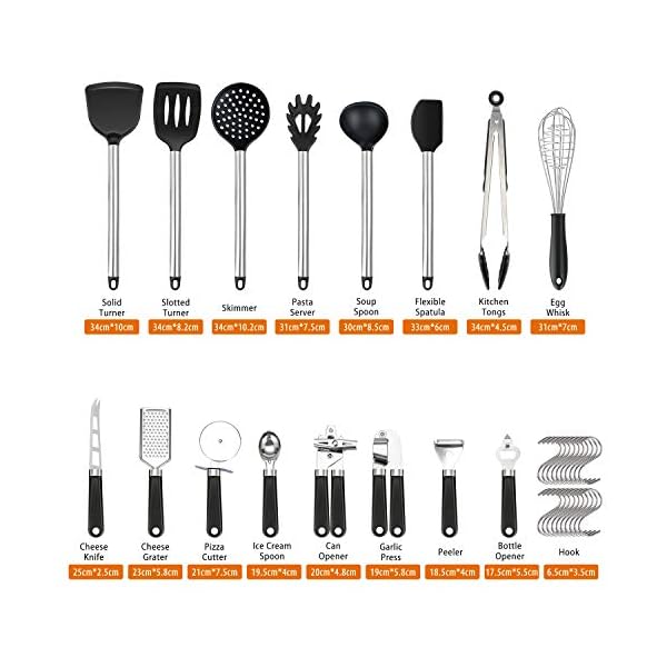 Kitchen Utensil Set 36Pcs Silicone Cooking Set, Kitchen Gadget Set with Heat Resistant Non-Slip Spoon, Turners, Tongs…