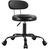 WKWKER Rolling Stool with Wheels Swivel Stool with Back Height Adjustable Chair PU Leather Rolling Chair Ideal for SPA Salon Home Office Drafting Work (Black)