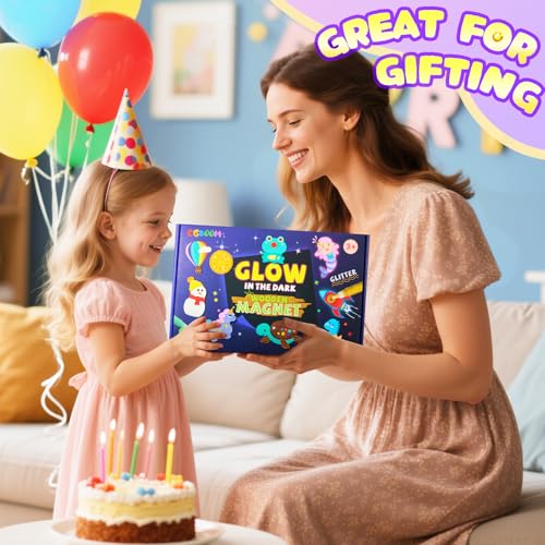 CGBOOM Kids Painting Set, 32 Pieces Kids Craft Set, Luminescence Fridge Magnets for Painting and Crafts, Wooden Magnets for Painting, Gift for Girls and Boys