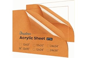 DUALSO Plexiglass Sheets 1/8" Thick (3mm) Acrylic Sheets - Clear Acrylic Sheet, 12” x 16” (2 Pack) Set for Displays – for Signs - Cast Plexiglass Sheet for DIY Projects