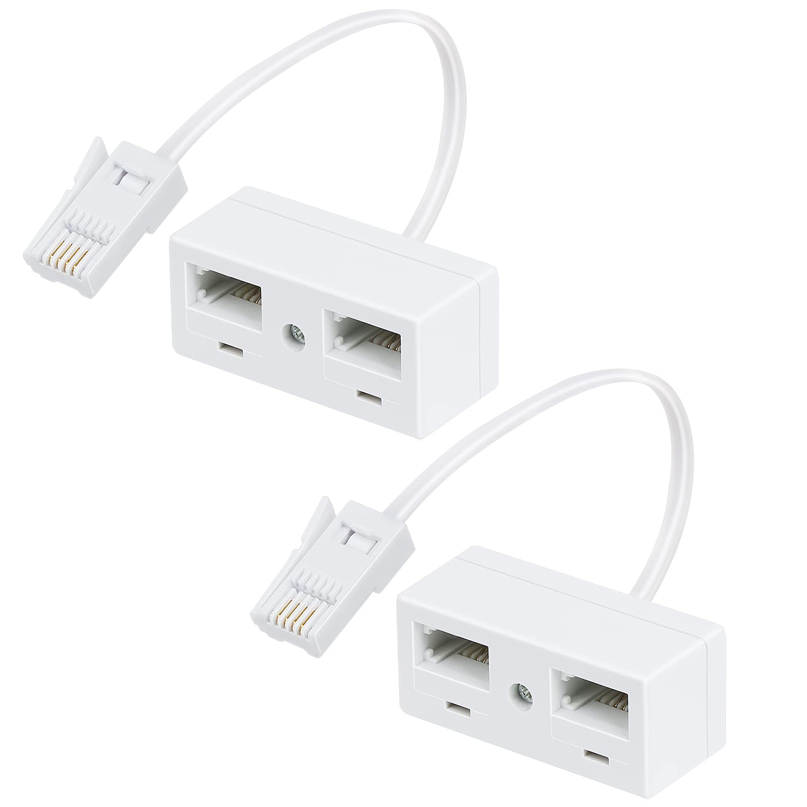 Uvital Telephone Splitters, 2 Way BT Phone Socket Adapter, RJ11 BT Plug Male to 2 Female, Double Phone Socket Adaptor for UK Landline Telephone, FAX, Modem, Cable Adapter and Converter, 2Pack