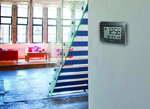 Oregon Scientific JW208 Jumbo Digital Clock with Atomic Time Calendar Temperature for Wall Desk Home Office - Black