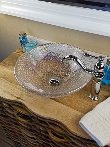JSG Oceana, 005-303-300-81H05-CHR, Crystal Reflections Pebble Glass Vessel Sink with Italia Faucets' Traditional Vessel Filler Faucet Drain Combo Set in Chrome