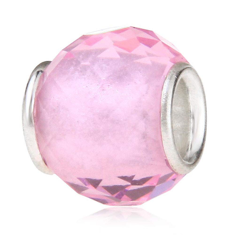925 Sterling Silver Murano Lampwork Glass Charm Birthstone Charm Birthday Charm Anniversary Charm for Pandora Charm Bracelet … (Pink)