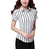Annystore Women Business Striped Button Down Work Shirts Short Sleeves Blouse Tops