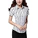 Annystore Women Business Striped Button Down Work Shirts Short Sleeves Blouse Tops