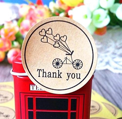 Round Kraft Paper VINTAGE THANK YOU Bicycle Bike Balloons Heart Sticker Seal Set of 48 Bachelorette Wedding Shower Birthday Party Stickers
