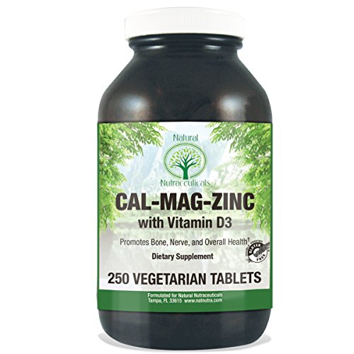 Natural Nutra Calcium Magnesium Zinc Supplement with Vitamin D3, 1000/500/25 mg Cal-Mag-Zinc, 250 Vegetarian Tablets