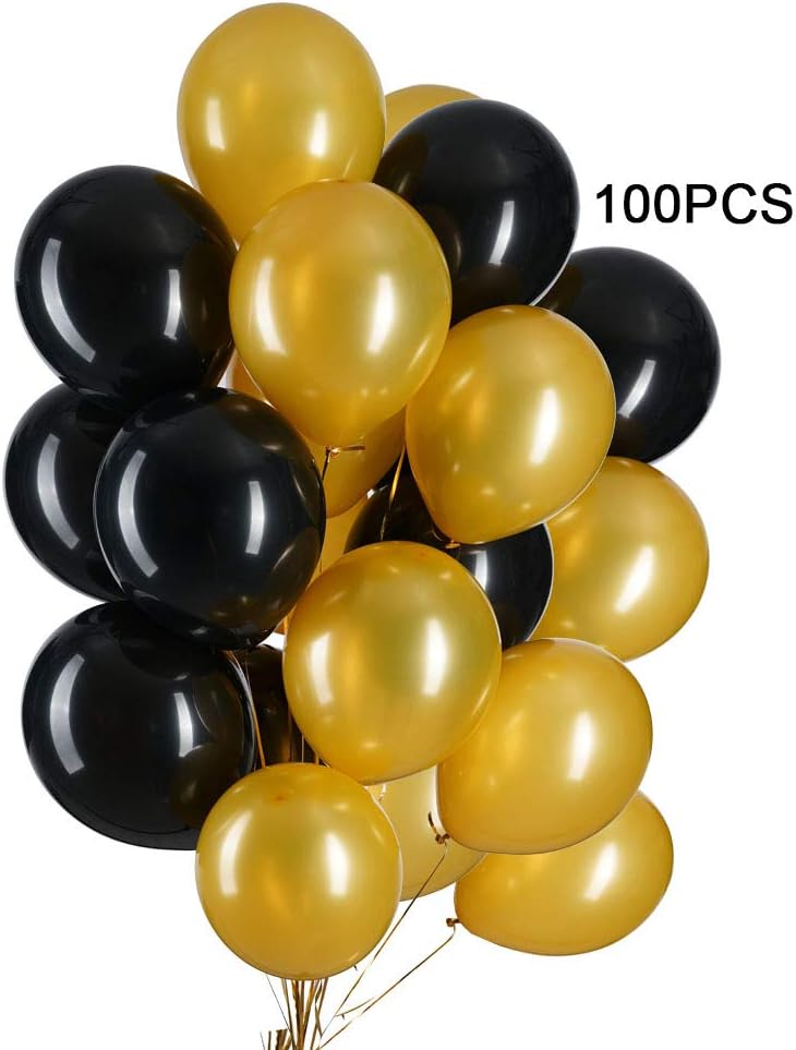 12 in Black and Gold Balloons Helium Balloons Quality Latex Balloons Party Decorations Supplies Pack of 100,3.2g/pcs