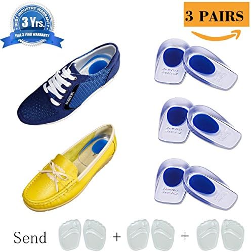 Gel Heel Cups Silicone Heel Pads Plantar Fasciitis Inserts Gel Shoe Insoles for Heel Cushion Pain Relief Shock Absorption Sore Bruised Feet Treatment (Large for 8.5"-11.5") Pack of 3
