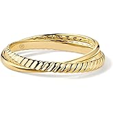 MSBLUE Twisted Rope Stackable Ring for Women, Fashion Crossover Band Jewelry, 14K Gold Over Sterling Silver