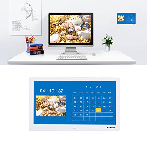 Digital Video Picture Frame 13 Inch,Kenuo 1280 x 800 HD LED Screen with Calendar, MP3/Photo/Video Player with Remote Control - White