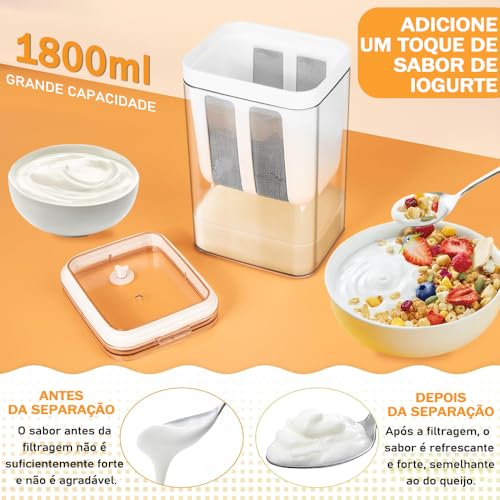 1100 ml Peneira Ultrafina para Iogurte, Peneira para Iogurte Doméstica, Separador de Soro de Leite