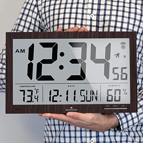MARATHON Slim Jumbo Atomic Wall Clock with Indoor Temperature