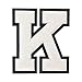 K - White on Black - 4 1/2 Inch Heat Seal/Sew On Chenille Varsity Letter