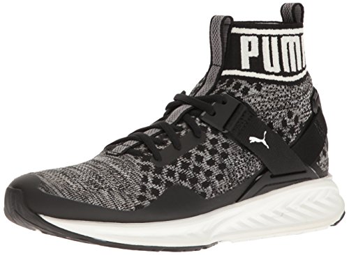 PUMA Men's Ignite Evoknit Sneaker, Black/Quiet Shade White, 8 M US