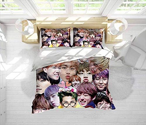 AAAAPEN Bts luxury 3 Piece Duvet Cover Set and Pillowcases with Zipper and Security Ribbons Easy Care Textiles Bedroom Gift Choice Single