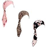 Pre Tied Chemo Head Scarf 3 Packed Beanie Skull Cover Cap for Women (Set6-Long Style)