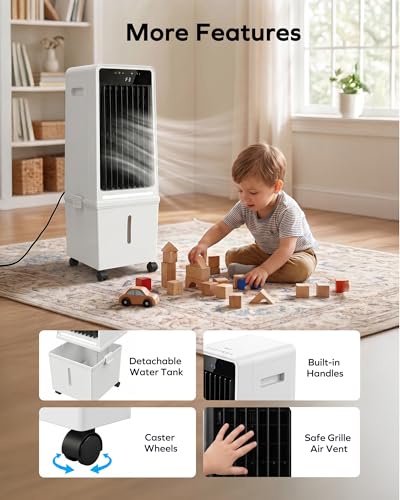 Air Choice Swamp Cooler, 30" Windowless Portable Air Conditioners with 3.7Gal Water Tank, 2 Ice Packs, Oscillation, 3 Speeds/Modes, 12H Timer, Night Light, Portable Swamp Cooler for Bedroom Office