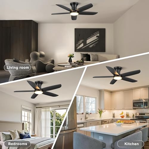 Ohniyou Ventilador de techo empotrable de 46 pulgadas con luces, control remoto/APP, luz regulable, motor DC silencioso, ventiladores de techo de interior para dormitorio cocina, negro