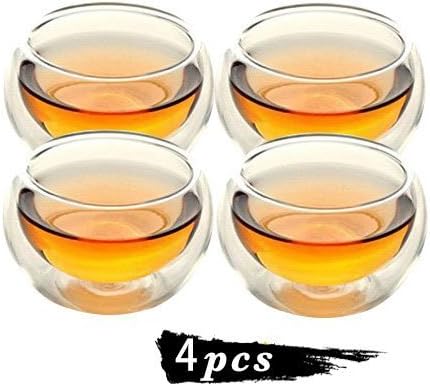 Zen Room Double Wall Glass, Borosilicate Glass Tea Cups 2oz,Set of 4/Insulated Thermal & Heat Resistant Design