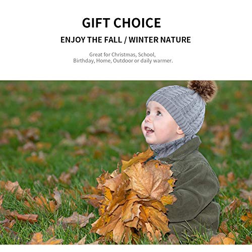 Baby Girls Boys Winter Beanie Hat Scarf Set Toddler Warm Knitted Hats Circle Scarf for Infant Newborn Winter Pom Hat Black - Thumbnail 6