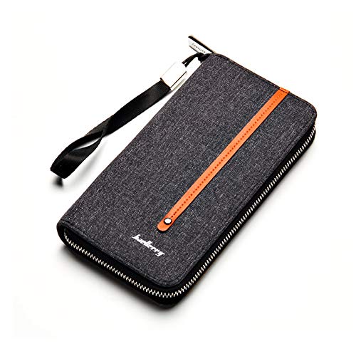 FANDARE Vintage Wallet Men Canvas Purse Long Clutch Bag with 12 Card Slots for Credit Card Holder Travel Party Pocketbook Black