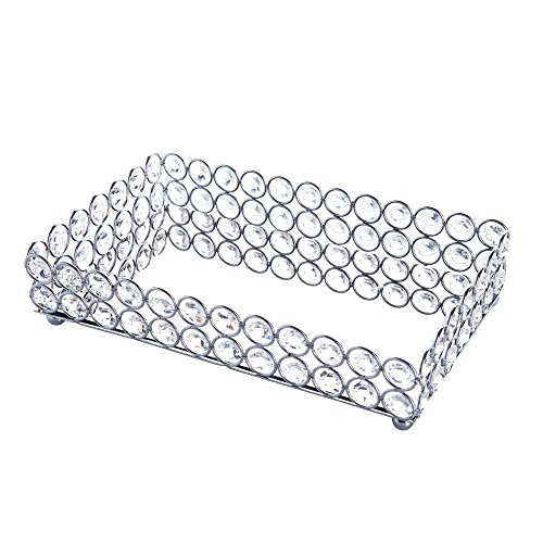 Feyarl Crystal Cosmetic Tray Rectangle Vanity Tray Jewelry Trinket Organizer Tray Mirrored Decorative Tray Christmas (Silver)