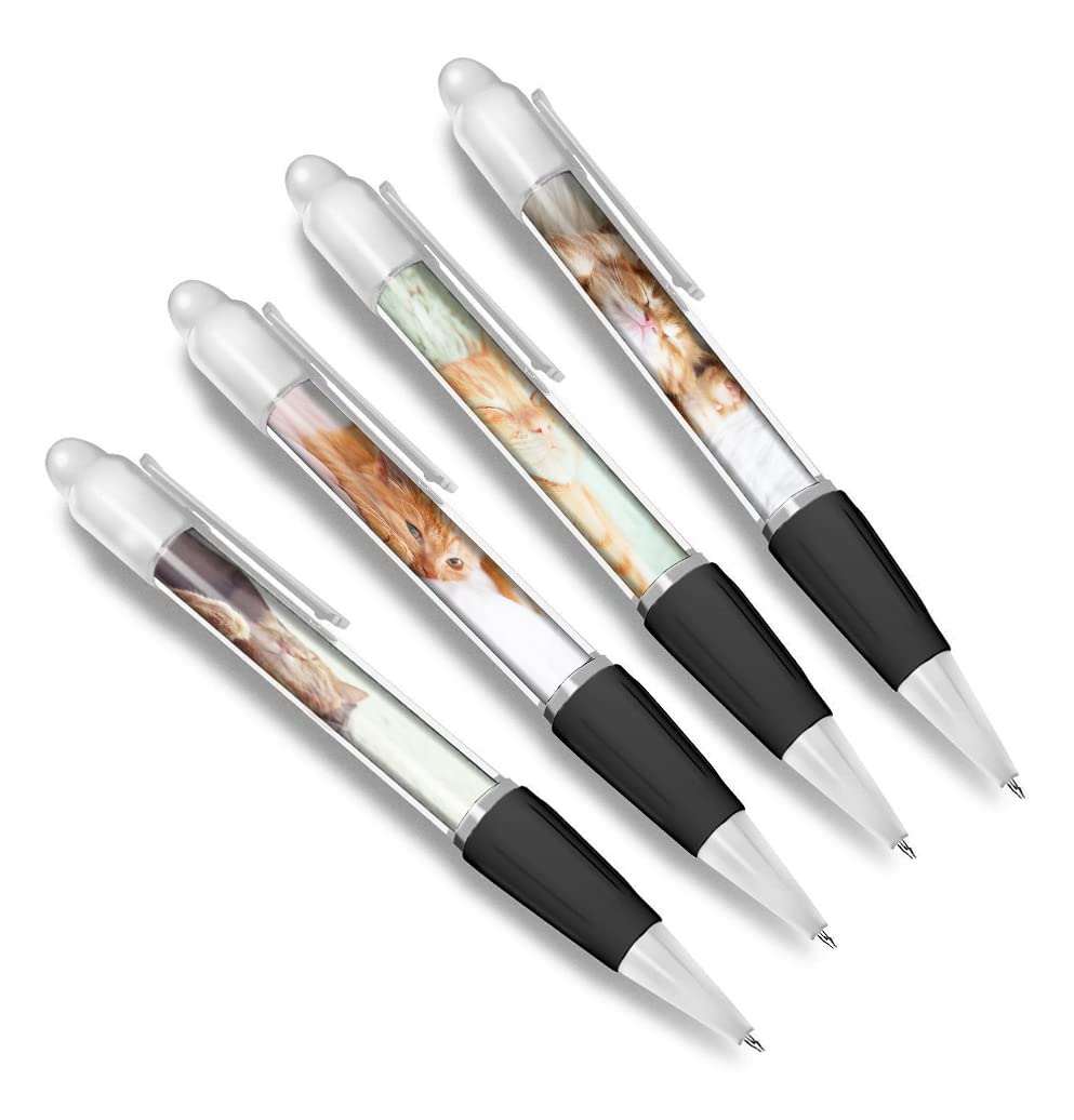 DV DESIGN Set of 4 Ginger Cat White Ballpoint Pens - Kitten Animal Pets Cats Sleeping Themed Boys Girls Men Women Pen #79636