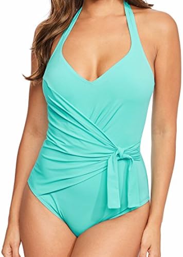 Seaspray Just Plain Aqua Blue Halterneck Soft Cup Control Swimsuit 36-2004 16 US/18 UK