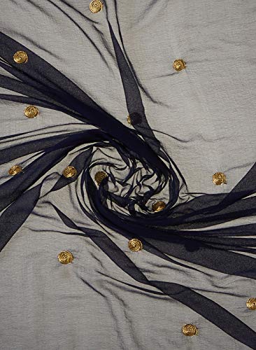 Dupatta Bazaar Woman's Embroidered Navy Blue Chiffon Dupatta